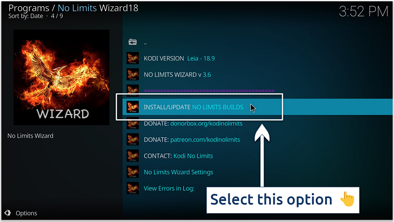 A screenshot showing showing where to start installing the No Limits Magic Build