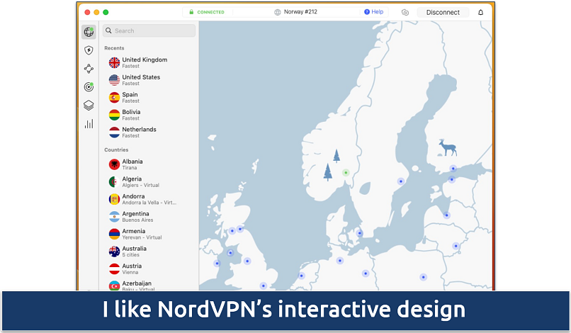 Screenshot of the NordVPN app interface