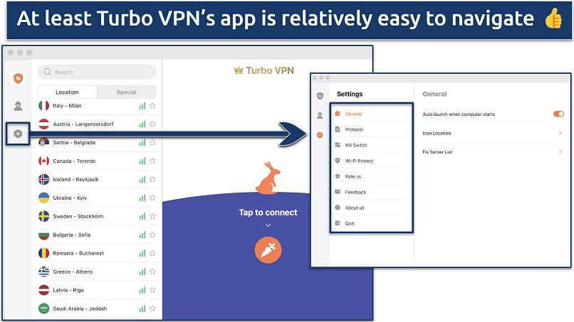 Screenshot showing the Turbo VPN app