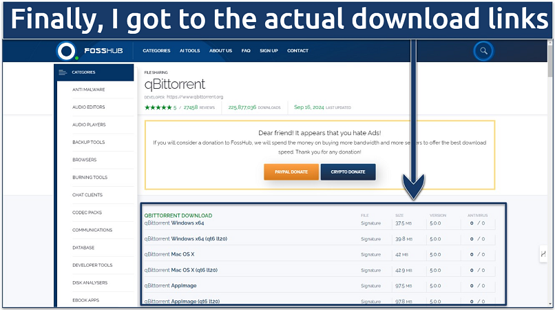 Screenshot showing the actual qBittorent downloads page