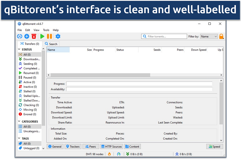 Screenshot showing qBittorrent Windows interface