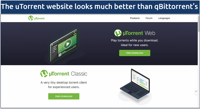 Screenshot showing the uTorrent homepage