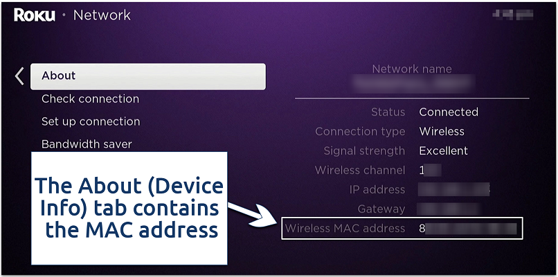 Screenshot with MAC for Roku device settings