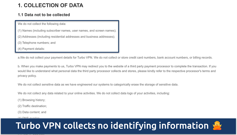 Screenshot of the Turbo VPN Privacy Policy