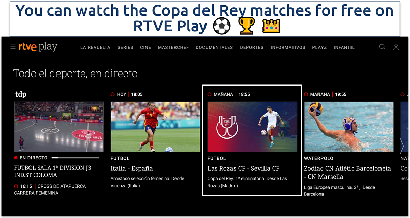 Screenshot showing the RTVE Play lineup