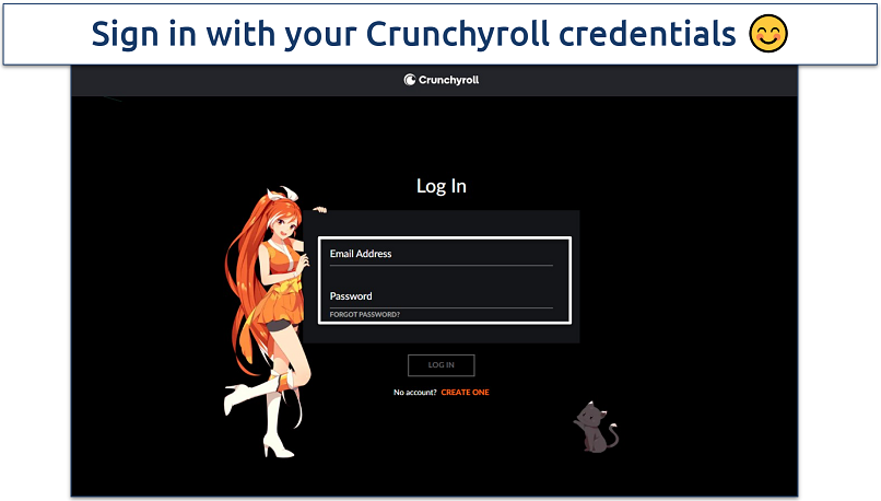 Screenshot of Crunchyroll sign-in page