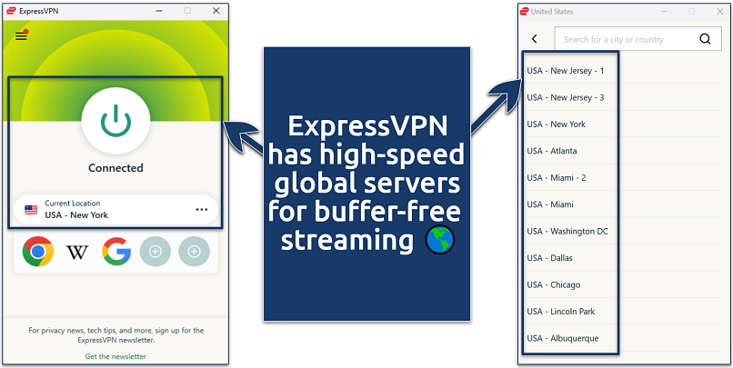 Screenshot of ExpressVPN USA servers