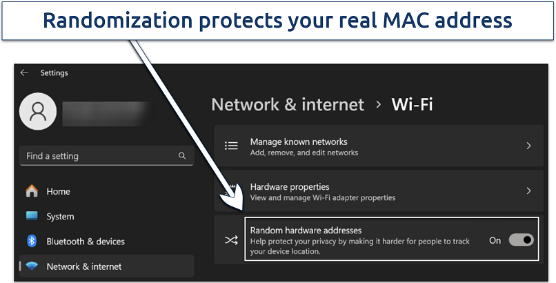 Screenshot showing enabled MAC spoofing