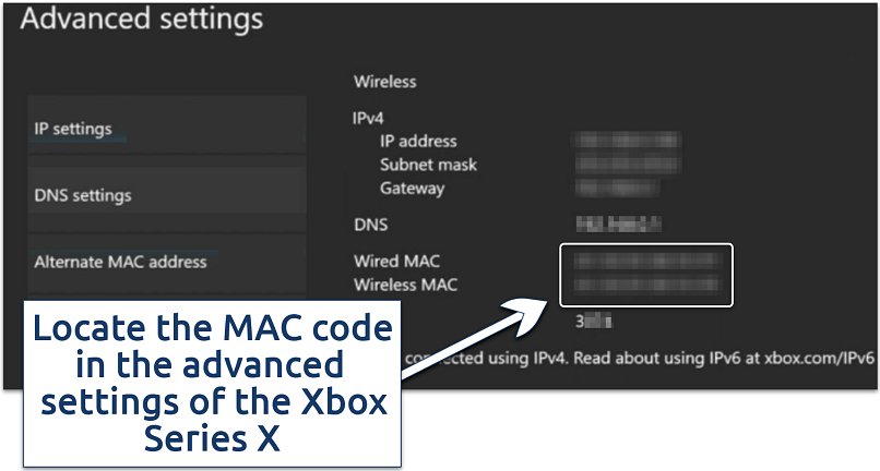 Screenshot showing MAC codes on Xbox Series X