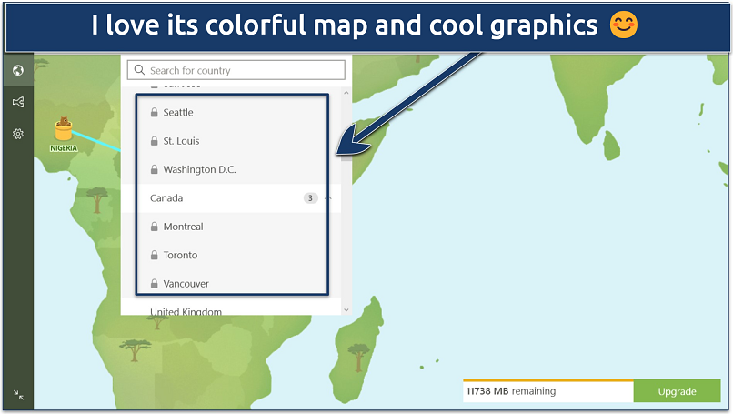 A screenshot showing Tunnelbear's graphical interface within its Windows app