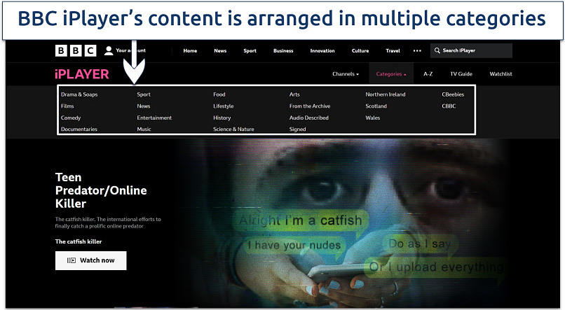 Image showing the landing page of BBC iPlayer