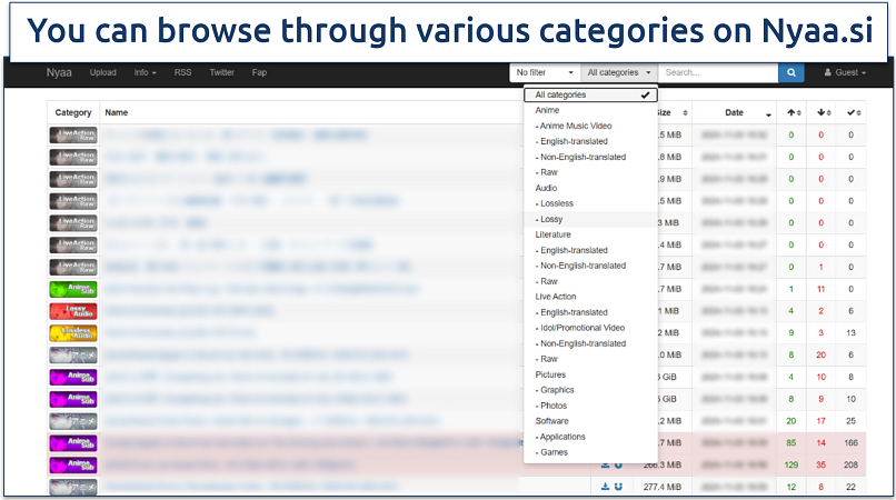 Screenshot of Nyaa.so homepage
