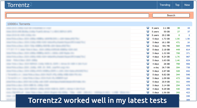 Screenshot of Torrentz2 homepage