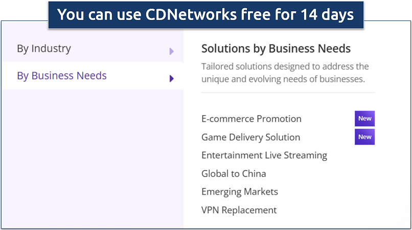 Screenshot of CDNetworks business solutions