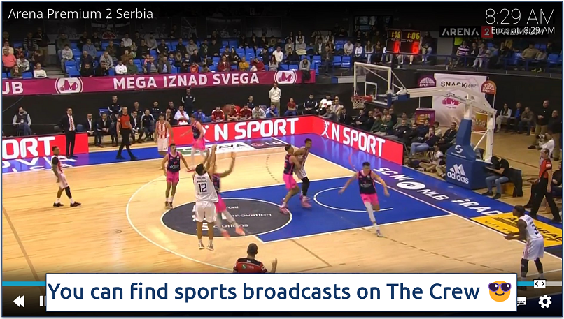 Screenshot of The Crew live TV addon streaming Arena Premium Serbia