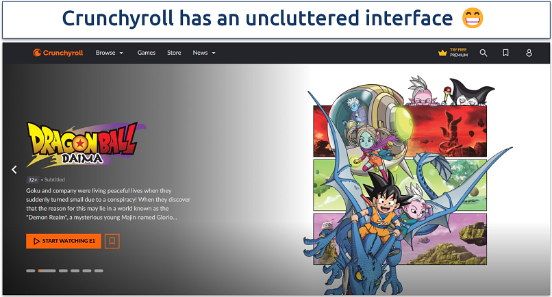 Image showing the landing page of the Crunchyroll website