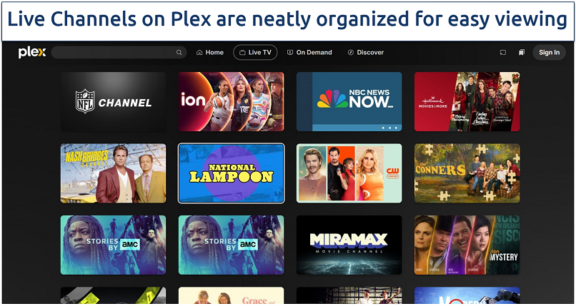 Image showing the Live TV page of Plex TV