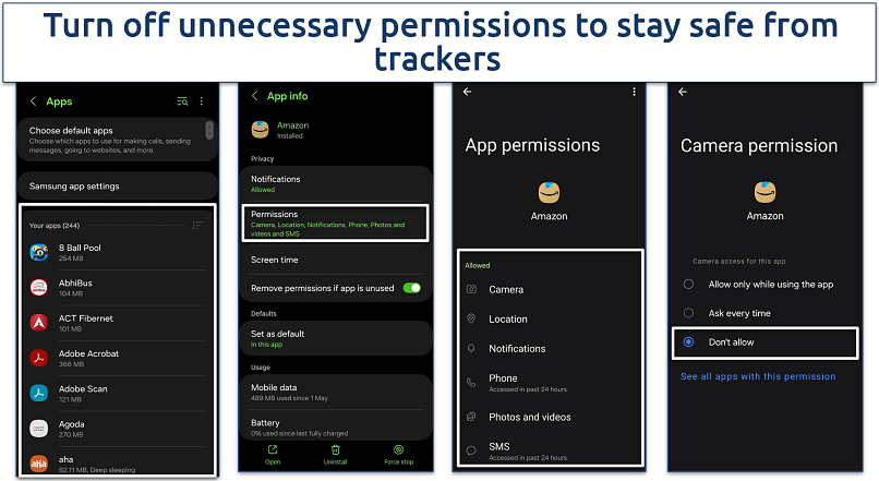 Screenshot of app permissions on Android