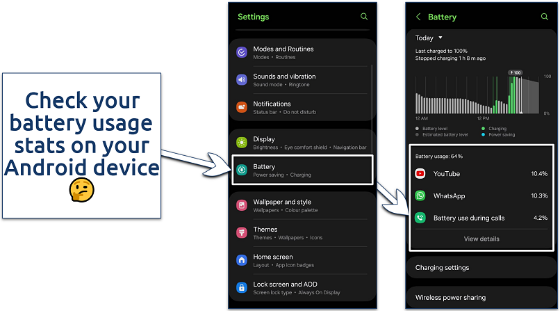 Screenshot of Battery usage on Android