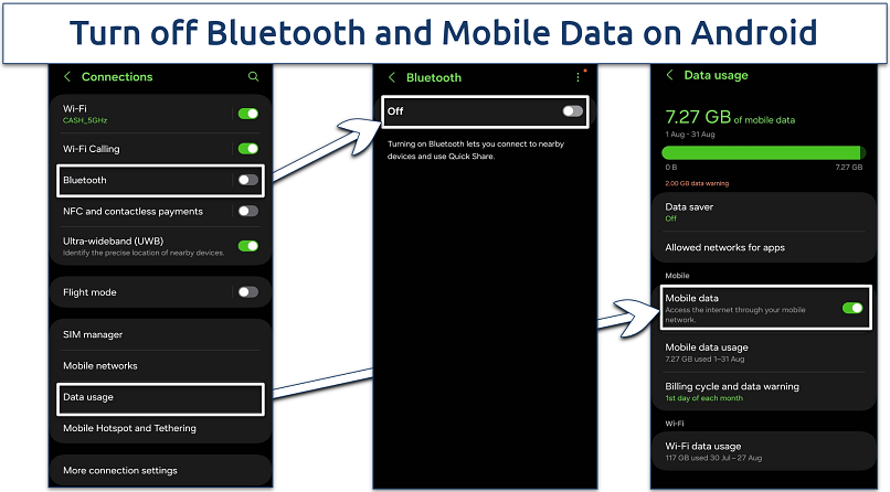 Screenshot of Android Connections screen