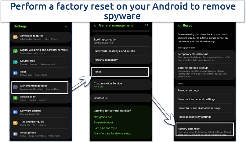 Screenshot of Android Factory data reset