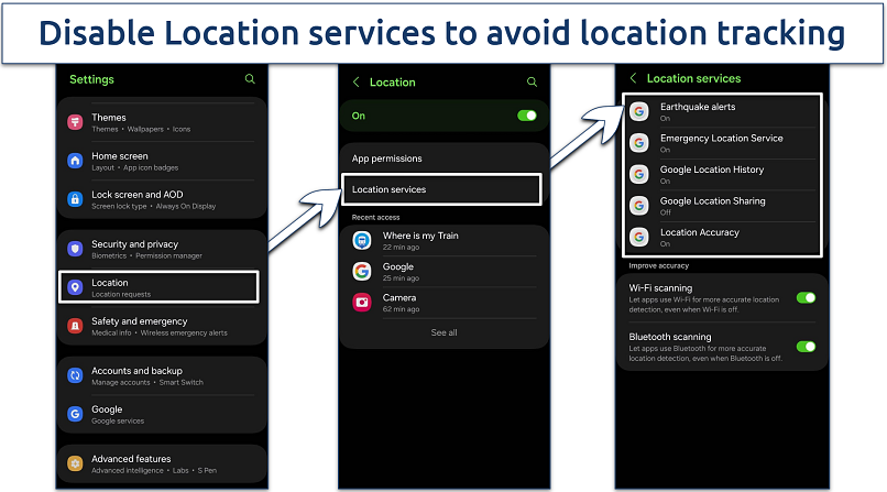  Screenshot of location services on Android