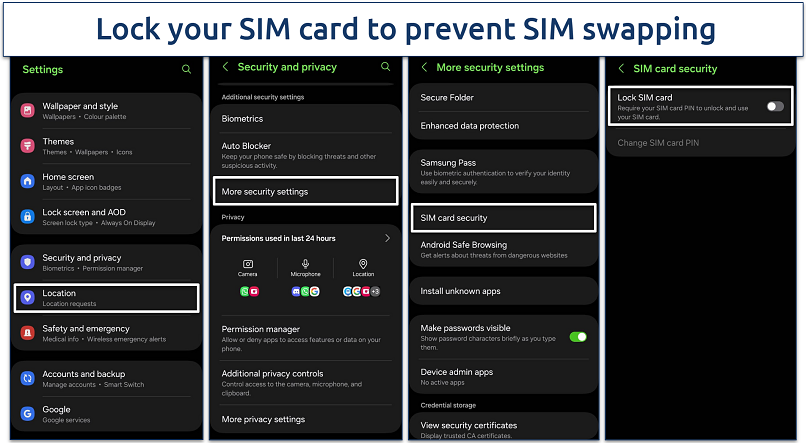 Screenshot of SIM card lock on Android