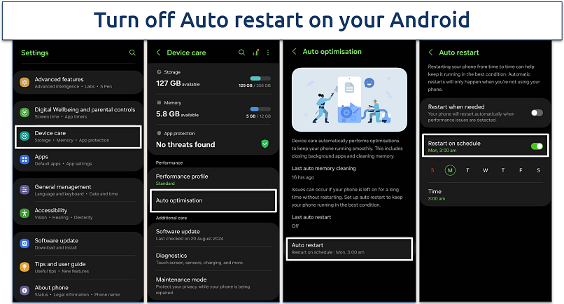 Screenshot of auto restart on Android