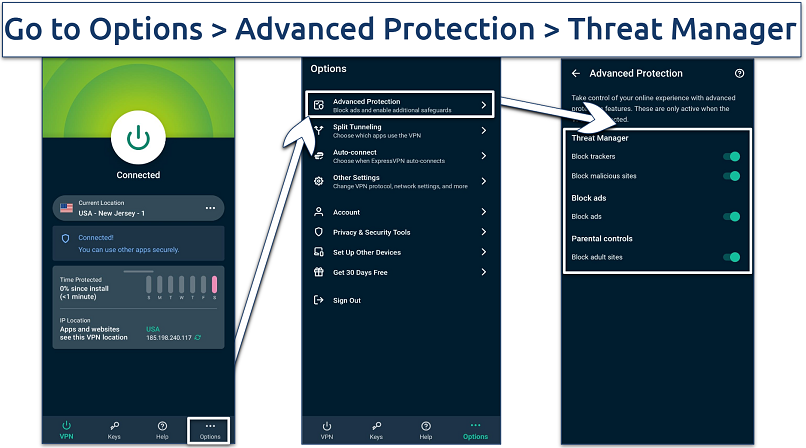 Screenshot of ExpressVPN Advanced Protection