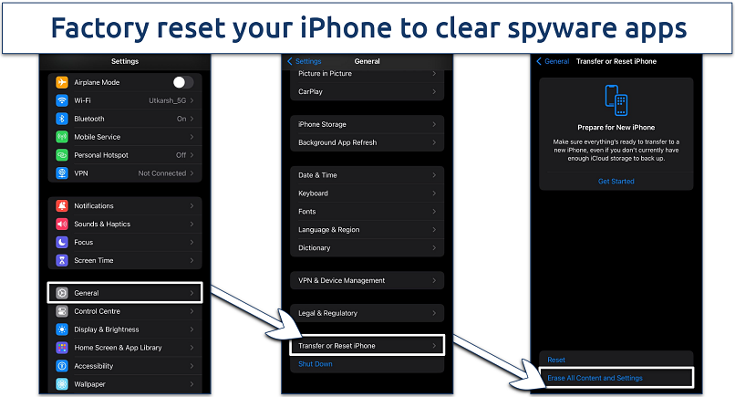 Screenshot of iPhone Factory data reset