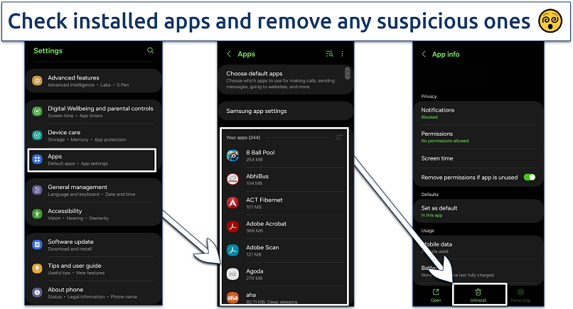 Screenshot of uninstalling an app on Android