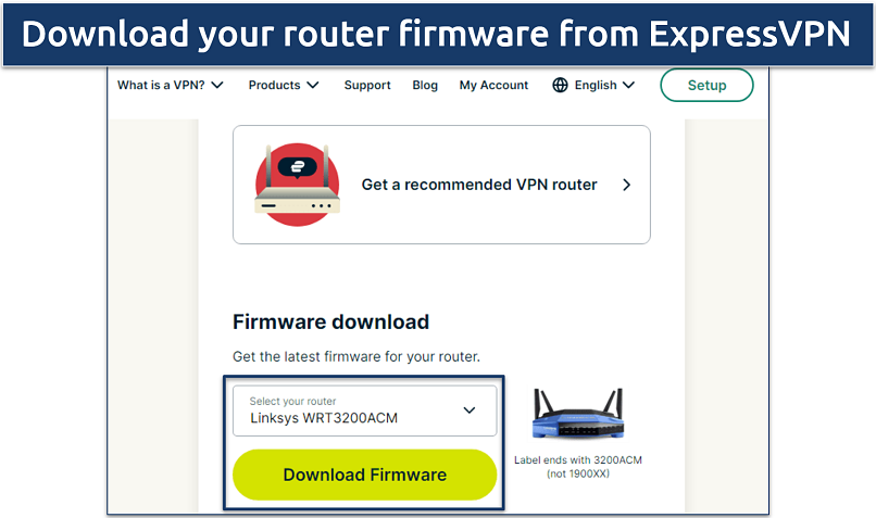 Screenshots of the ExpressVPN router firmware download page