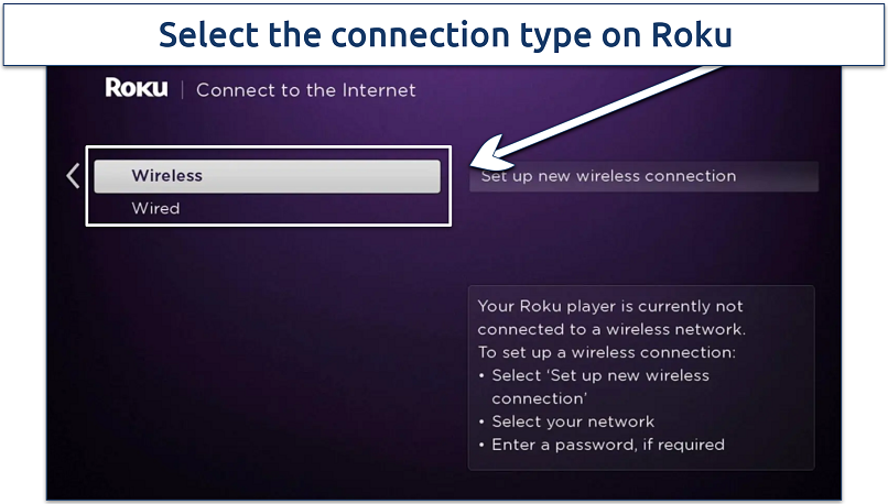 Screenshot of Roku's connection interface