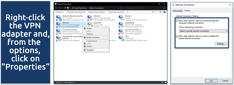 Screenshot of the network connection settings on Windows