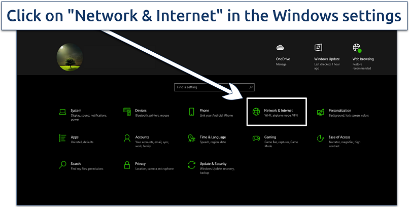 Screenshot of Windows' settings