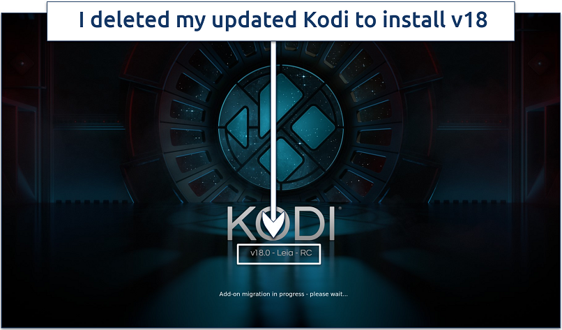 Screenshot of Kodi v18 launch page