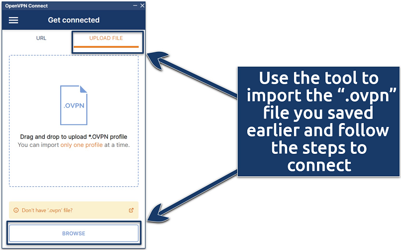 Screenshot of the OpenVPN Windows application with the 