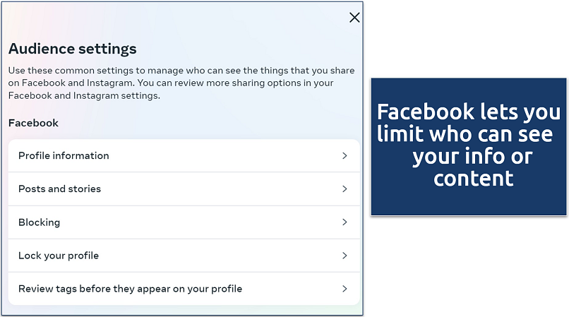 Screenshot of the Audience settings under Privacy options on Facebook