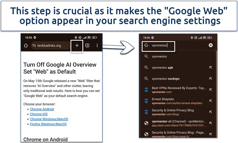 Screenshot showing Google Chrome mobile app