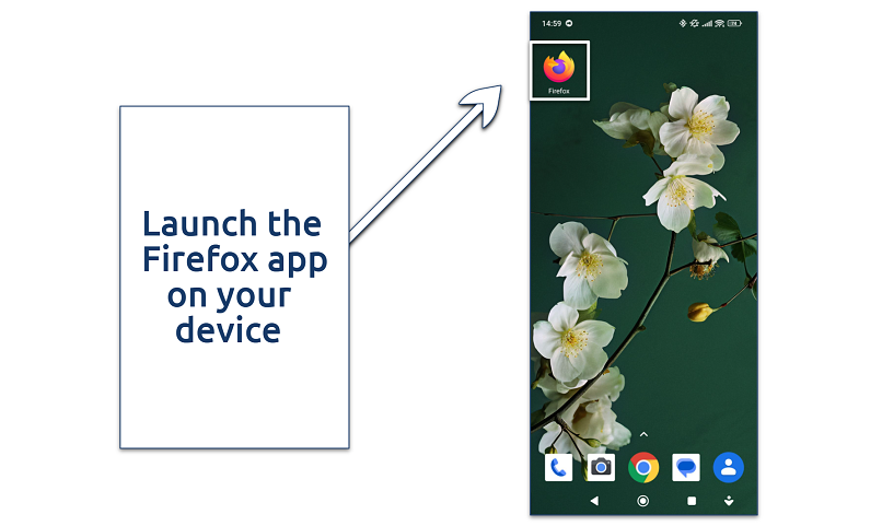Screenshot showing how to launch Firefox mobile