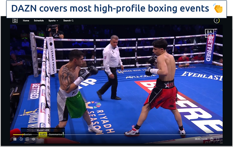 Screenshot of streaming boxing on DAZN in HD