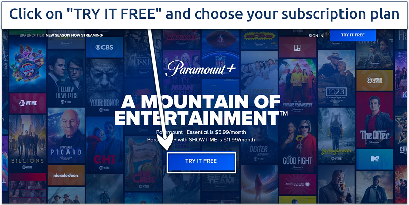 Image showing the landing page of Paramount+ website