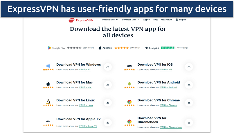 Screenshot showing VPN app download page