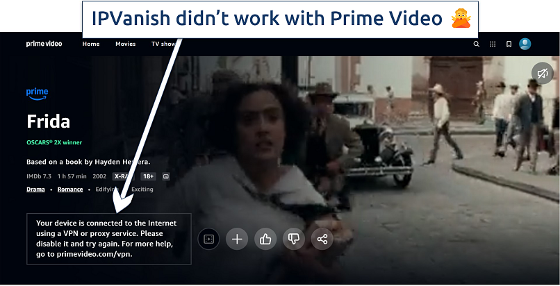 Screenshot showing the error screen on Prime Video