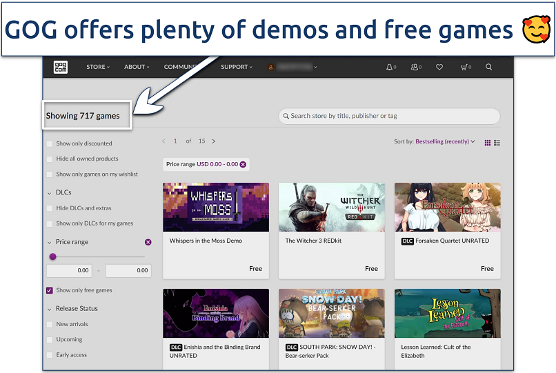 A screenshot showing the GOG store page