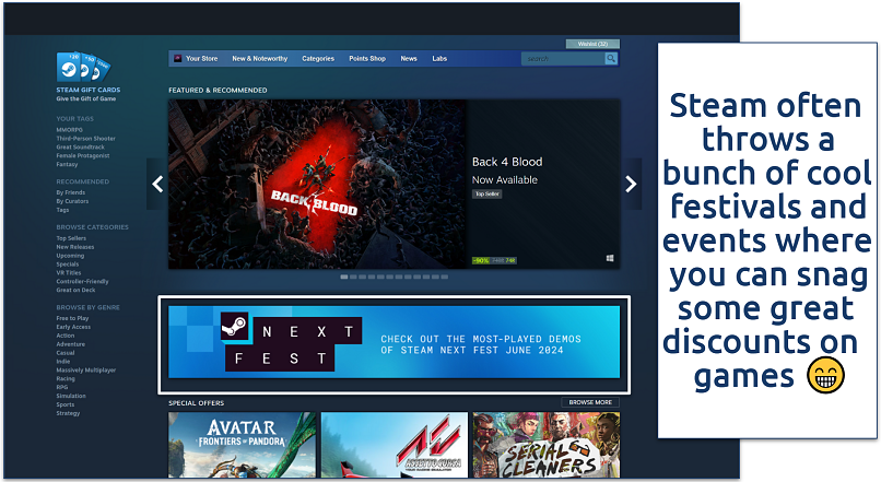 A screenshot showing Steam's home page