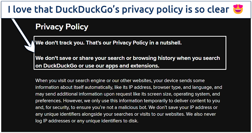 Image showing privacy policy of DuckDuckGo