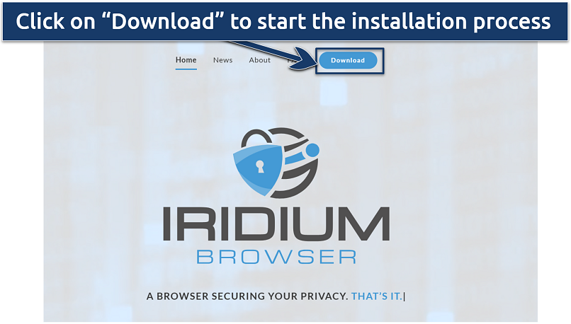 Image showing the main page of the iridium browser website