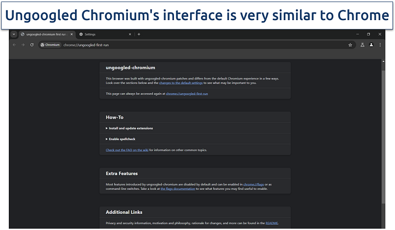 Image showing the main page of ungoogled chromium