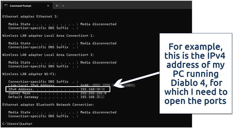 Screenshot showing how to find IP of your device